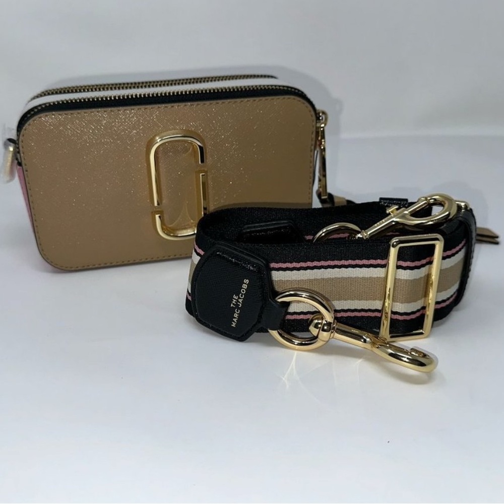 Marc Jacobs Camera Snapshot tan pink black crossbody bag - EC